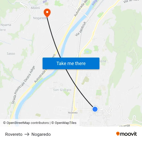 Rovereto to Nogaredo map