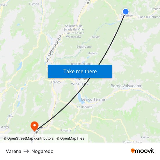 Varena to Nogaredo map