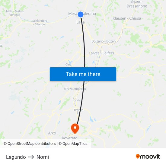 Lagundo to Nomi map