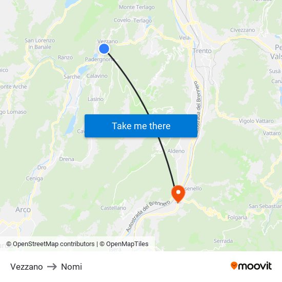 Vezzano to Nomi map