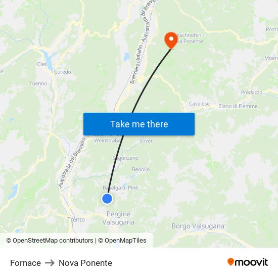 Fornace to Nova Ponente map