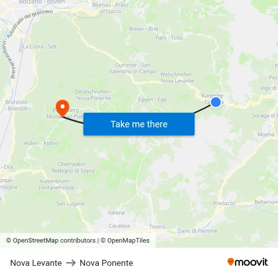 Nova Levante to Nova Ponente map