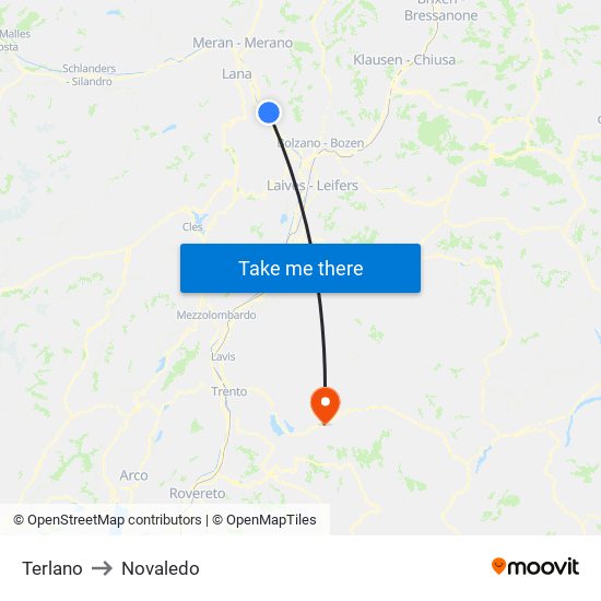 Terlano to Novaledo map