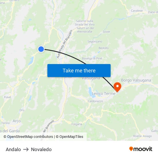 Andalo to Novaledo map