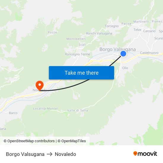 Borgo Valsugana to Novaledo map