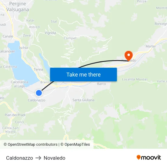 Caldonazzo to Novaledo map