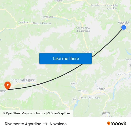 Rivamonte Agordino to Novaledo map