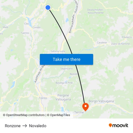 Ronzone to Novaledo map