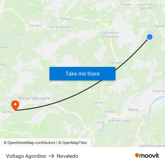 Voltago Agordino to Novaledo map