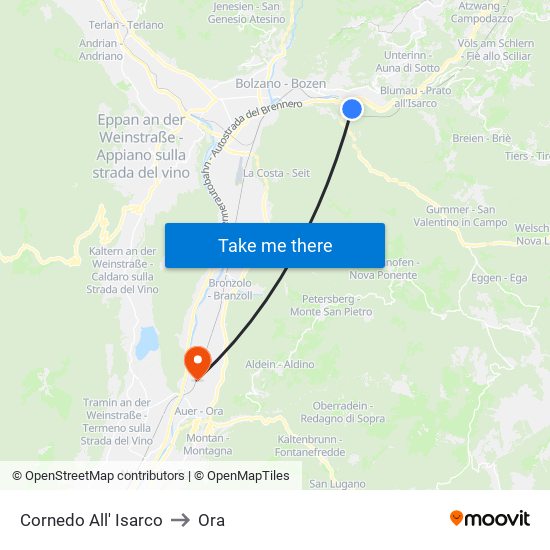 Cornedo All' Isarco to Ora map