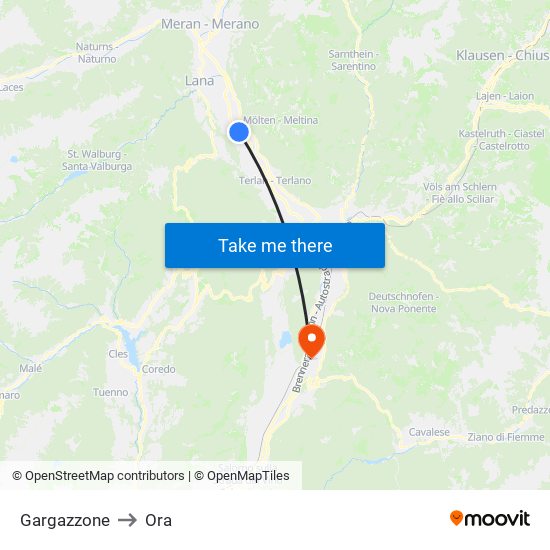 Gargazzone to Ora map