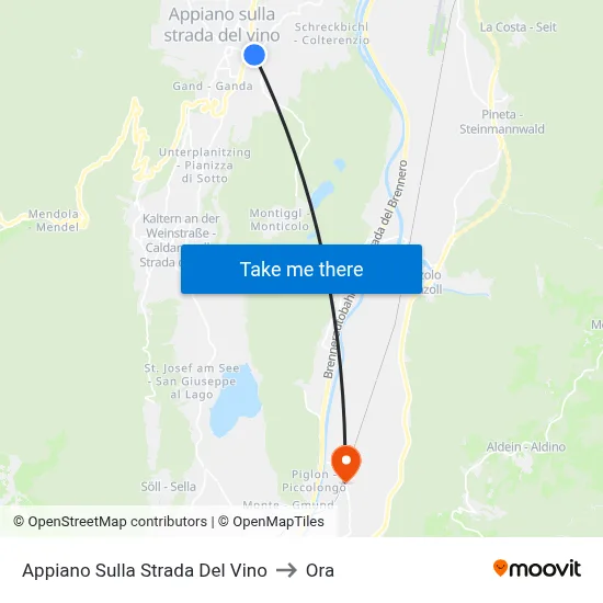 Appiano sulla Strada del Vino to Ora map