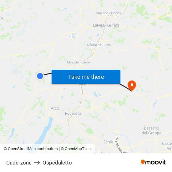 Caderzone to Ospedaletto map