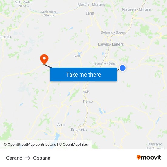Carano to Ossana map