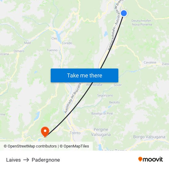 Laives to Padergnone map