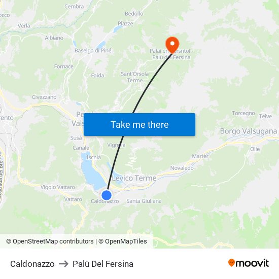 Caldonazzo to Palù Del Fersina map