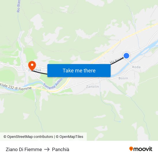 Ziano Di Fiemme to Panchià map