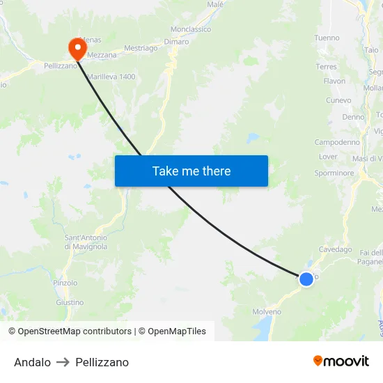 Andalo to Pellizzano map