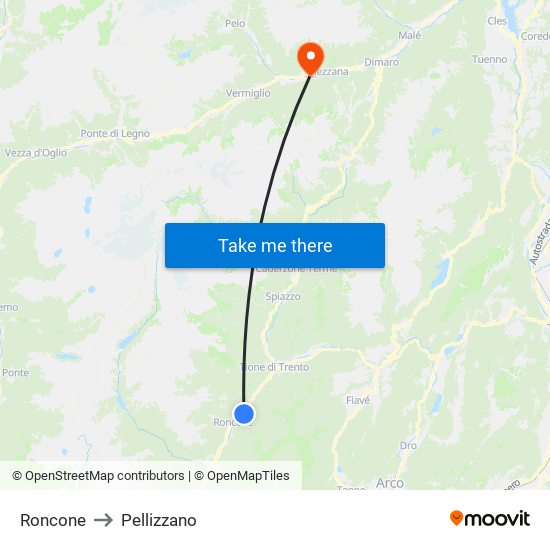 Roncone to Pellizzano map