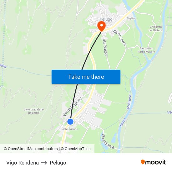 Vigo Rendena to Pelugo map