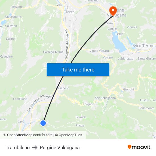 Trambileno to Pergine Valsugana map