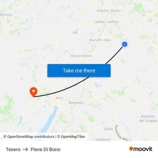 Tesero to Pieve Di Bono map