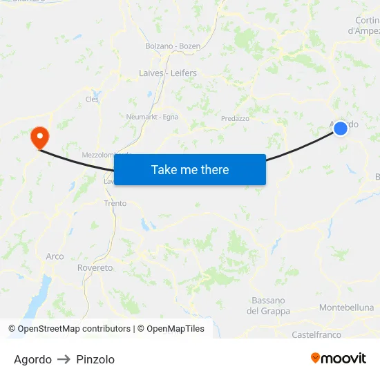 Agordo to Pinzolo map