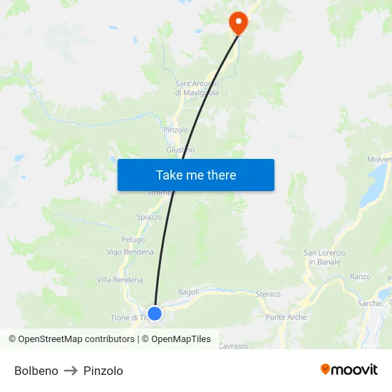 Bolbeno to Pinzolo map