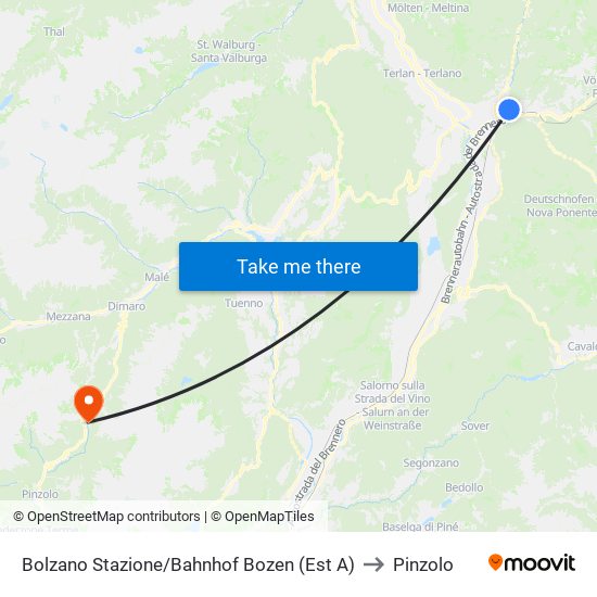 Bolzano Stazione/Bahnhof Bozen (Est A) to Pinzolo map