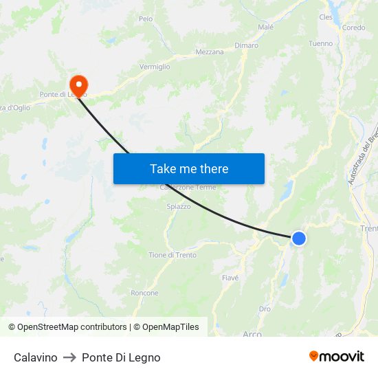 Calavino to Ponte Di Legno map