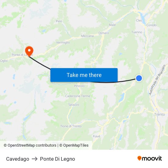 Cavedago to Ponte Di Legno map