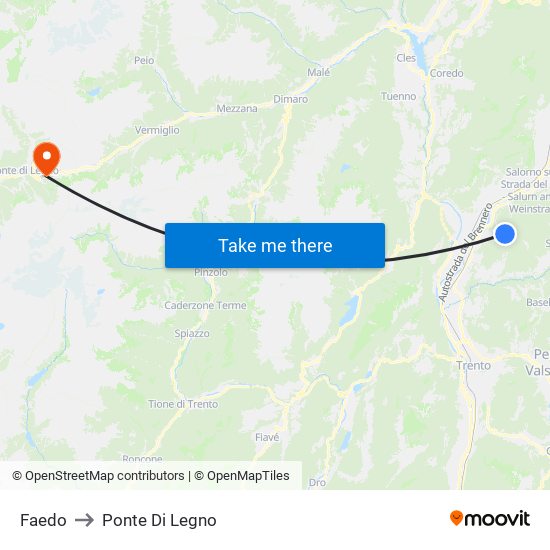 Faedo to Ponte Di Legno map