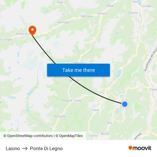 Lasino to Ponte Di Legno map