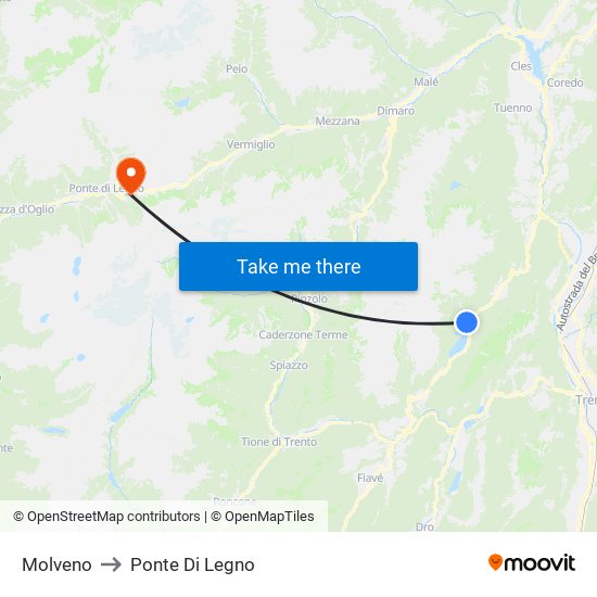 Molveno to Ponte Di Legno map