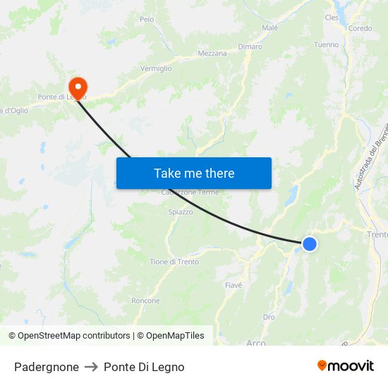 Padergnone to Ponte Di Legno map