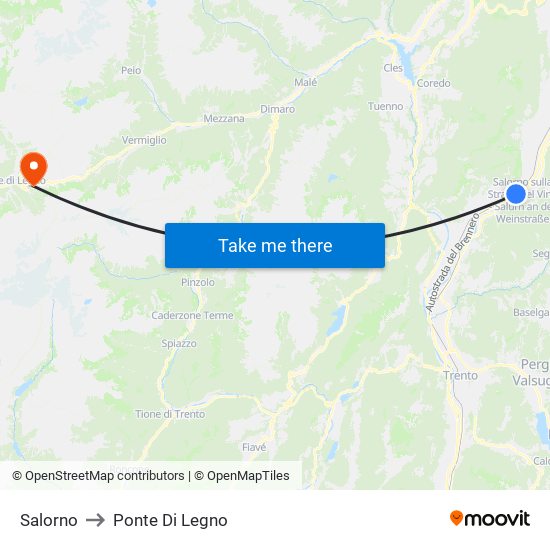 Salorno to Ponte Di Legno map