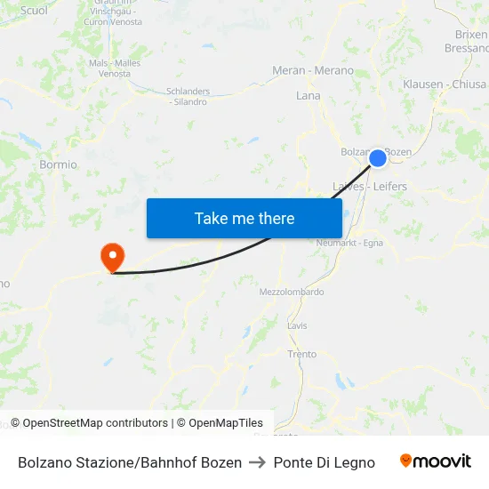 Bolzano Station to Ponte Di Legno map