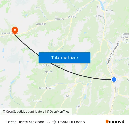 Piazza Dante Stazione FS to Ponte Di Legno map