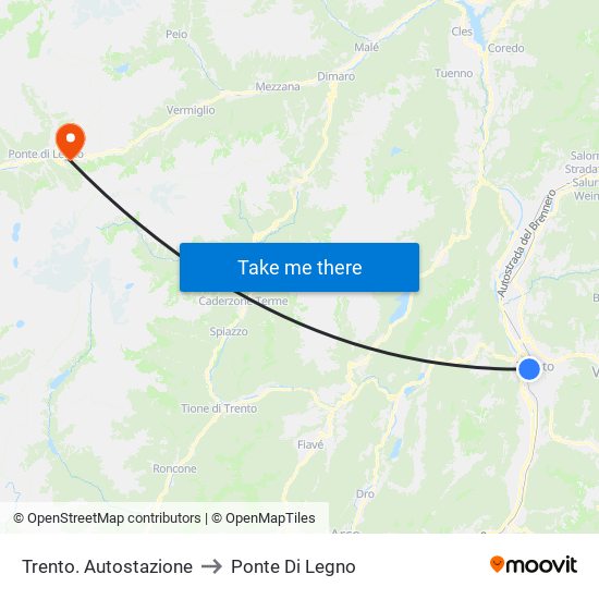 Trento. Autostazione to Ponte Di Legno map