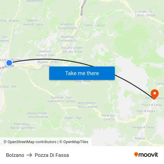 Bolzano to Pozza Di Fassa map