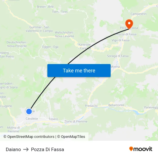 Daiano to Pozza Di Fassa map