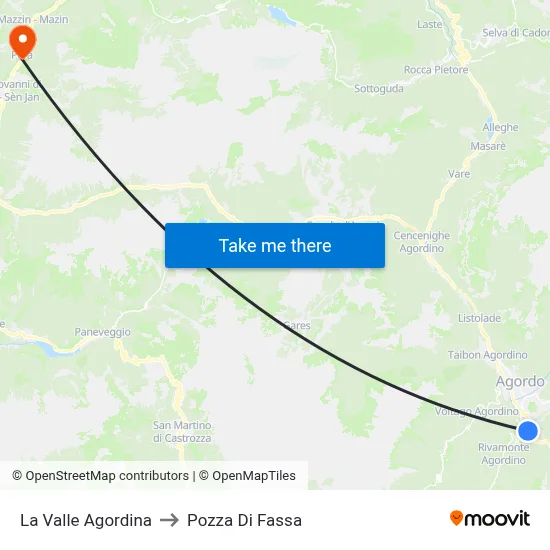 La Valle Agordina to Pozza Di Fassa map