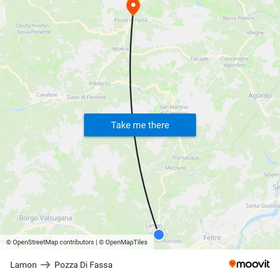 Lamon to Pozza Di Fassa map