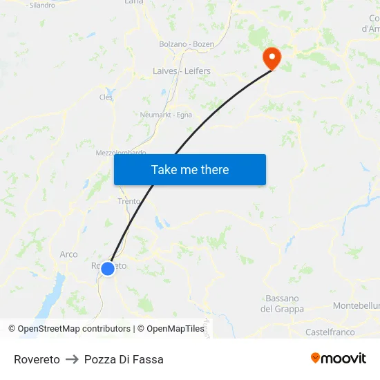 Rovereto to Pozza Di Fassa map