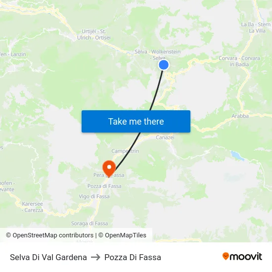 Selva Di Val Gardena to Pozza Di Fassa map