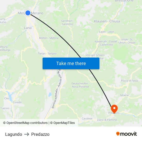 Lagundo to Predazzo map