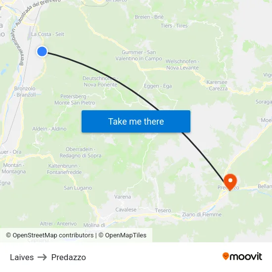 Laives to Predazzo map