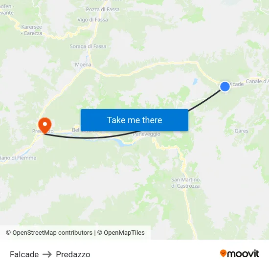 Falcade to Predazzo map