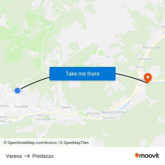 Varena to Predazzo map