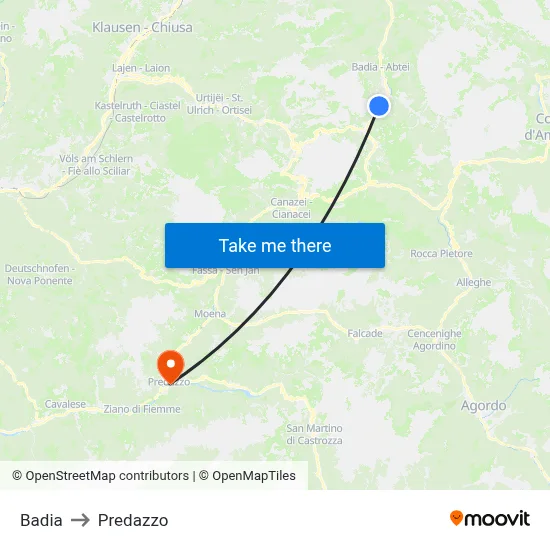 Badia to Predazzo map